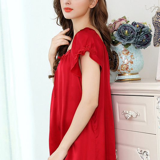 16Momme Pure Mulberry Silk Sweet above Knee Lace Sleepshirt [SKSH0040]