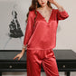 19Momme Pure Mulberry Silk Long Sleeves Round Collar Lace Pajamas Set [SKPA0036]