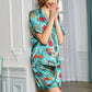 Pure Mulberry Silk Short Sleeves Notch Collar Printing Pajamas Set [SKPA0059]