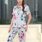 Pure Mulberry Silk Short Sleeves Notch Collar Printing Pajamas Set [SKPA0018]