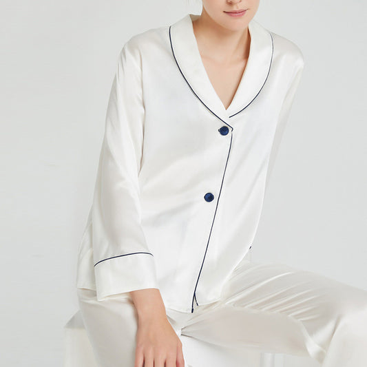 19Momme Pure Mulberry Silk Long Sleeves Notch Collar Pajamas Set [SKPA0006]