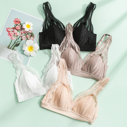 Wireless Romantic Breathable Triangle Lace Mulberry Silk Bras [SKBR0024]