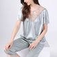 25Momme Pure Mulberry Silk Short Sleeves Round Collar Lace Pajamas Set [SKPA0058]