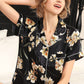 Pure Mulberry Silk Short Sleeves Notch Collar Printing Pajamas Set [SKPA0052]