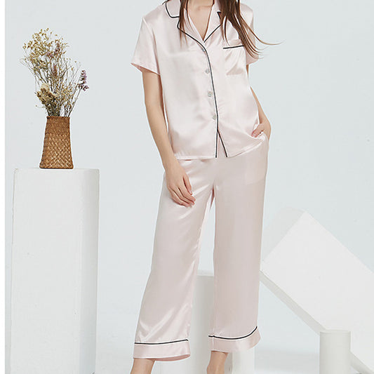 16Momme Pure Mulberry Silk Short Sleeves Notch Collar Pajamas Set [SKPA0011]