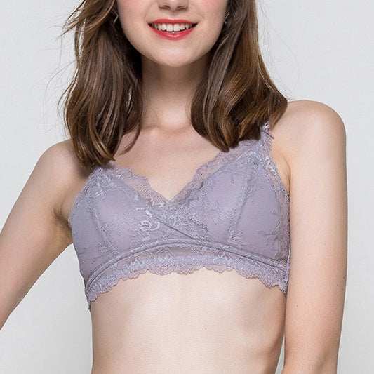 Wireless Romantic Anti Emptied Triangle Lace Mulberry Silk Bras [SKBR0038]