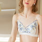 Wireless Romantic Gathered 3/4 Cup Lace Mulberry Silk Bras [SKBR0071]