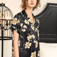 Pure Mulberry Silk Short Sleeves Notch Collar Printing Pajamas Set [SKPA0052]