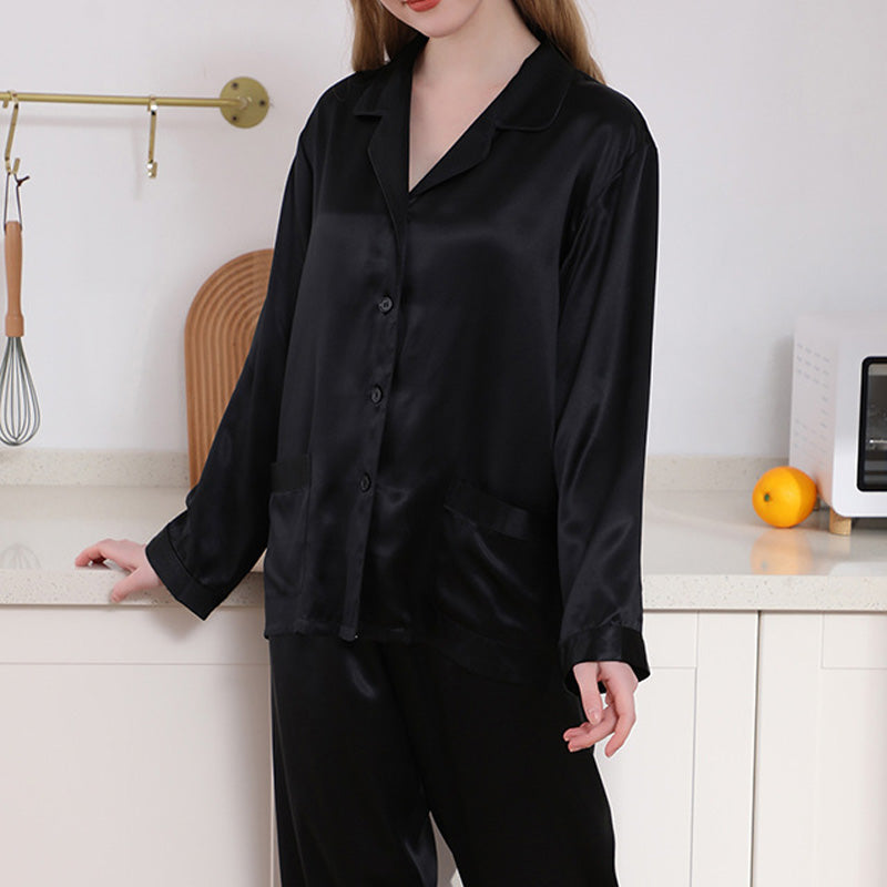 16Momme Pure Mulberry Silk Long Sleeves Notch Collar Pajamas Set [SKPA0001]