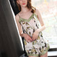 Pure Mulberry Silk Strap V Collar Printing Pajamas Set [SKPA0062]