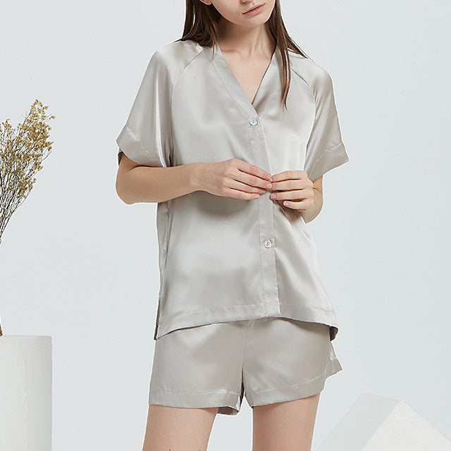 16Momme Pure Mulberry Silk Short Sleeves V Collar Pajamas Set [SKPA0008]