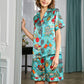 Pure Mulberry Silk Short Sleeves Notch Collar Printing Pajamas Set [SKPA0059]