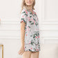 Pure Mulberry Silk Short Sleeves Notch Collar Printing Pajamas Set [SKPA0060]