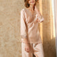 16Momme Pure Mulberry Silk Long Sleeves V Collar Lace Pajamas Set [SKPA0042]