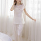19Momme Pure Mulberry Silk Short Sleeves Round Collar Lace Pajamas Set [SKPA0015]