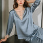 19Momme Pure Mulberry Silk Long Sleeves Round Collar Lace Pajamas Set [SKPA0036]