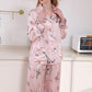 19Momme Pure Mulberry Silk Long Sleeves Notch Collar Printing Pajamas Set [SKPA0002]