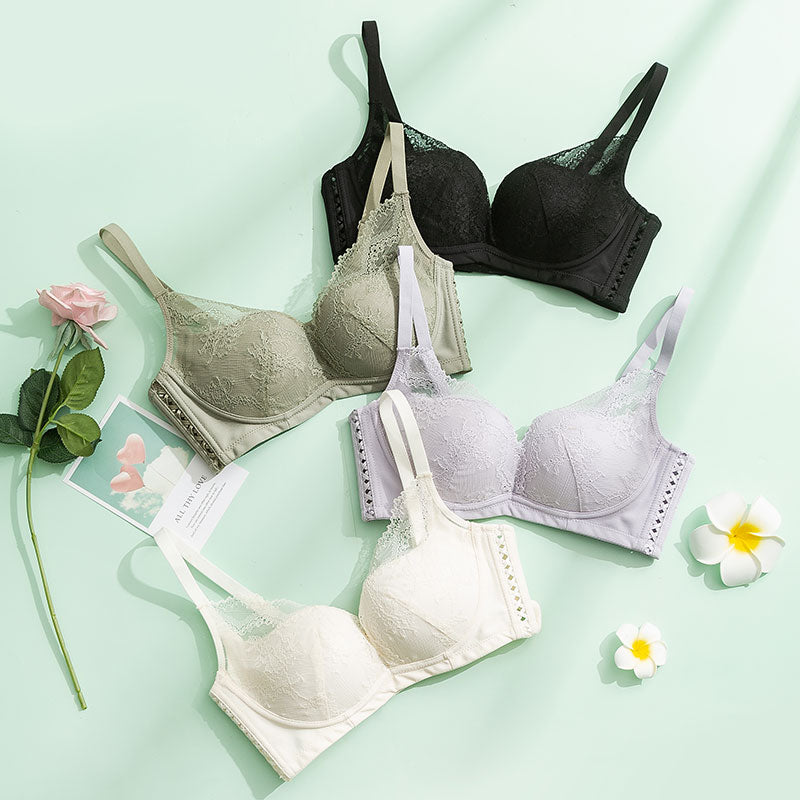 Wireless Elegant Gathered 3/4 Cup Lace Mulberry Silk Bras [SKBR0013]