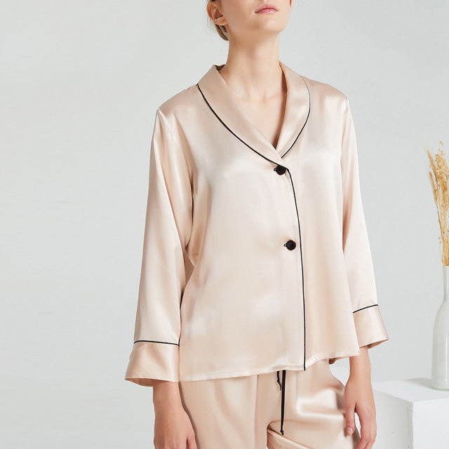 19Momme Pure Mulberry Silk Long Sleeves Notch Collar Pajamas Set [SKPA0006]