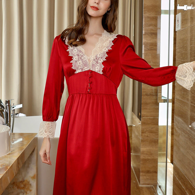 19Momme Pure Mulberry Silk Sexy Maxi Lace Sleepshirt [SKSH0060]