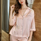 19Momme Pure Mulberry Silk long Sleeves Notch Collar Lace Pajamas Set [SKPA0046]