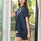 19Momme Pure Mulberry Silk Short Sleeves Notch Collar Printing Pajamas Set [SKPA0056]