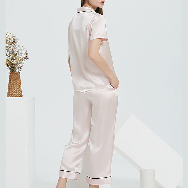 16Momme Pure Mulberry Silk Short Sleeves Notch Collar Pajamas Set [SKPA0011]