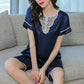 Pure Mulberry Silk Short Sleeves Round Collar Lace Pajamas Set [SKPA0005]