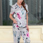 Pure Mulberry Silk Short Sleeves Notch Collar Printing Pajamas Set [SKPA0018]