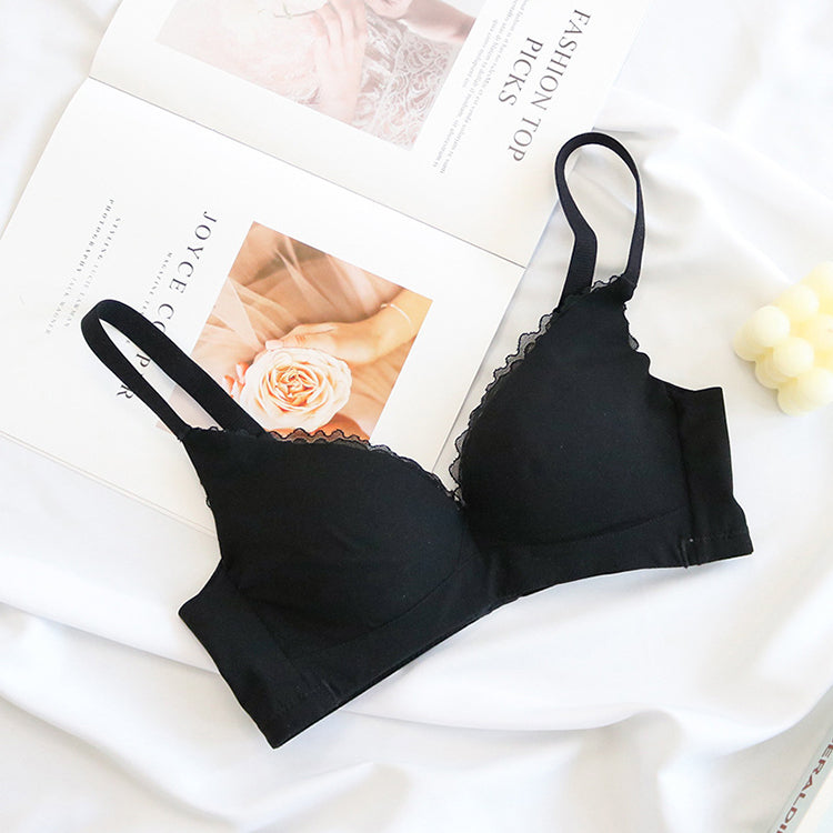 Wireless Cute Gathered 3/4 Cup Lace Mulberry Silk Bras [SKBR0067]