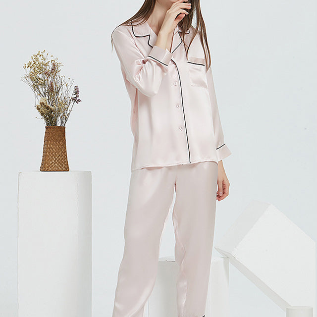16Momme Pure Mulberry Silk Long Sleeves Notch Collar Pajamas Set [SKPA0007]