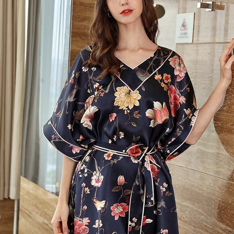 19Momme Pure Mulberry Silk Sweet Above Knee Printing Sleepshirt [SKSH0047]