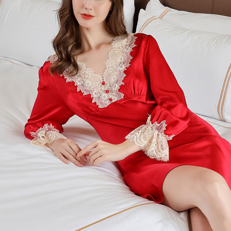 16Momme Pure Mulberry Silk Sweet Above Knee Printing Sleepshirt [SKSH0054]