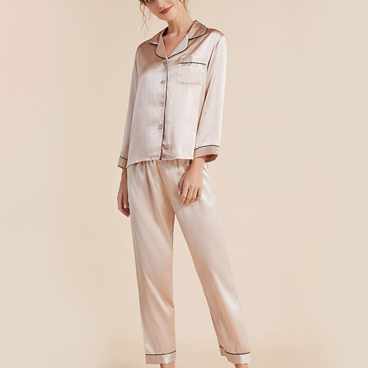 19Momme Pure Mulberry Silk Long Sleeves Notch Collar Pajamas Set [SKPA0013]
