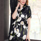 Pure Mulberry Silk Short Sleeves Notch Collar Printing Pajamas Set [SKPA0053]
