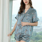 16Momme Pure Mulberry Silk Short Sleeves Notch Collar Printing Pajamas Set [SKPA0031]