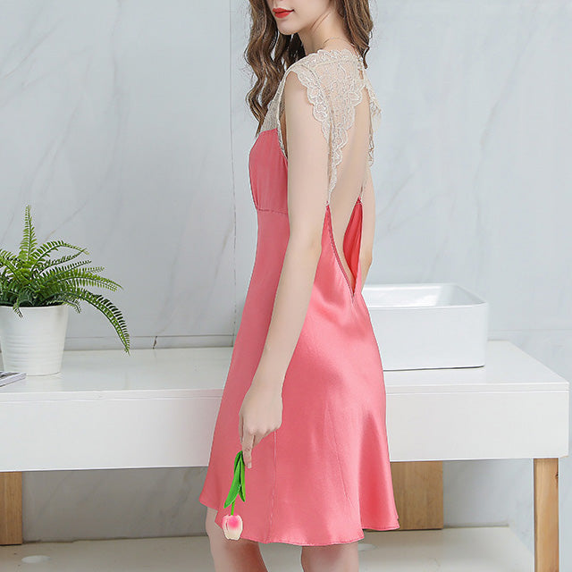 16Momme Pure Mulberry Silk Sexy Above Knee Lace Sleepshirt [SKSH0002]