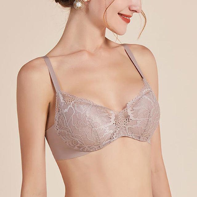 Wireless Sexy Gathered 3/4 Cup Lace Mulberry Silk Bras [SKBR0029]