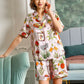 Pure Mulberry Silk Short Sleeves Notch Collar Printing Pajamas Set [SKPA0059]