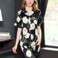 Pure Mulberry Silk Short Sleeves Notch Collar Printing Pajamas Set [SKPA0053]