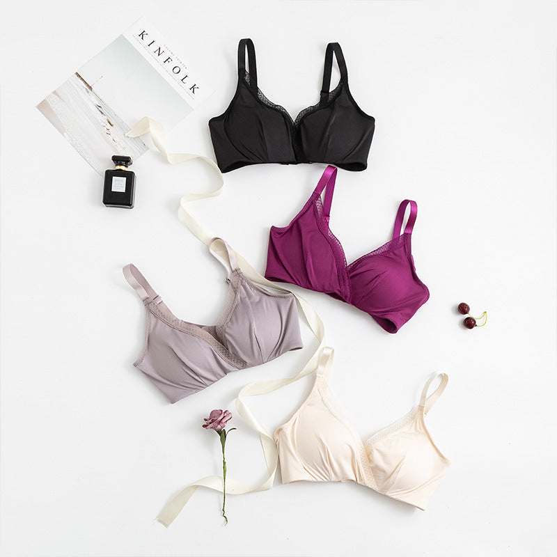 Wireless Romantic Breathable Triangle Lace Mulberry Silk Bras [SKBR0053]