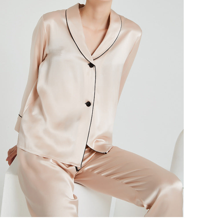 19Momme Pure Mulberry Silk Long Sleeves Notch Collar Pajamas Set [SKPA0006]
