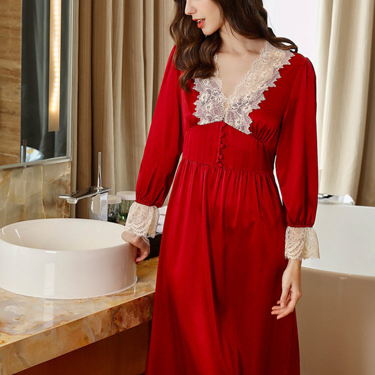 19Momme Pure Mulberry Silk Sexy Maxi Lace Sleepshirt [SKSH0060]