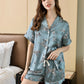 16Momme Pure Mulberry Silk Short Sleeves Notch Collar Printing Pajamas Set [SKPA0031]