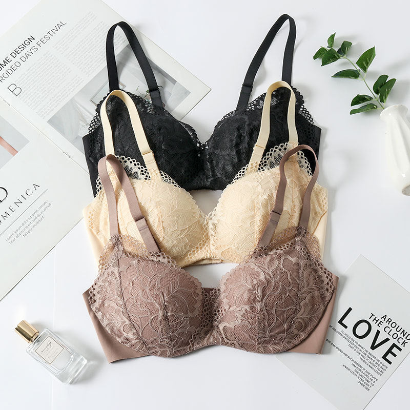Wireless Sexy Gathered 3/4 Cup Lace Mulberry Silk Bras [SKBR0029]