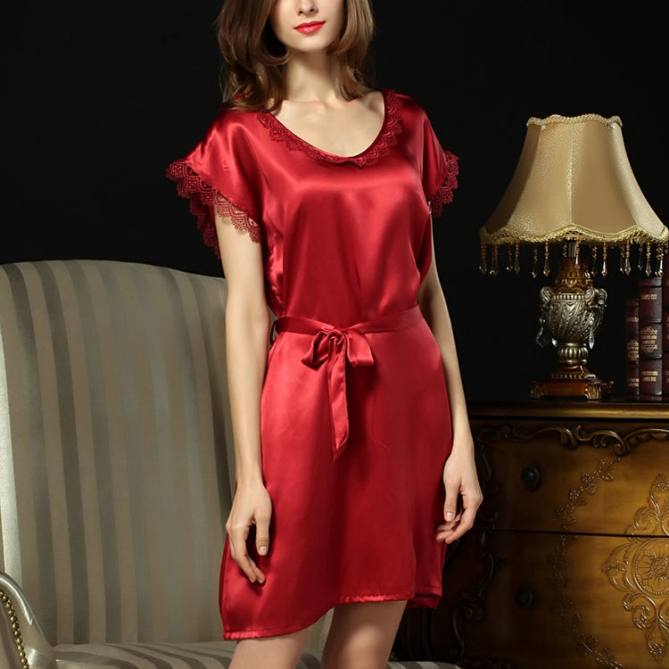 16Momme Pure Mulberry Silk Elegant Above Knee Lace Sleepshirt [SKSH0044]