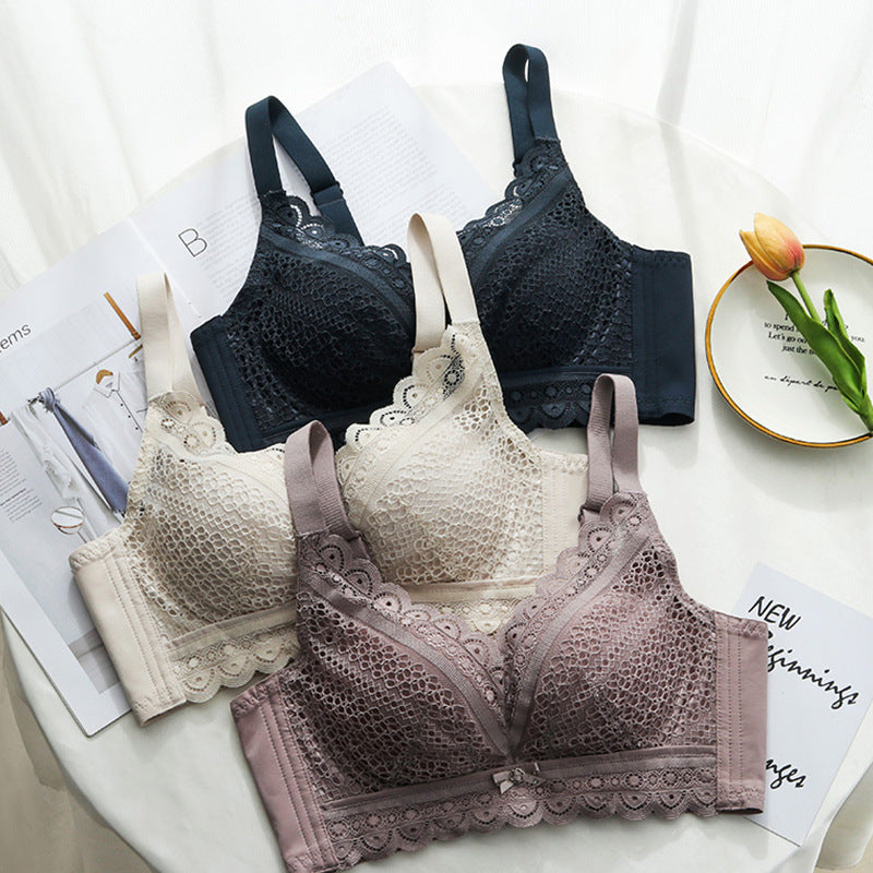 Wireless Elegant Gathered 3/4 Cup Lace Mulberry Silk Bras [SKBR0017]