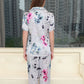 Pure Mulberry Silk Short Sleeves Notch Collar Printing Pajamas Set [SKPA0018]