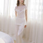 19Momme Pure Mulberry Silk Short Sleeves Round Collar Lace Pajamas Set [SKPA0015]