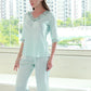 19Momme Pure Mulberry Silk Half Sleeves V Collar Lace Pajamas Set [SKPA0020]